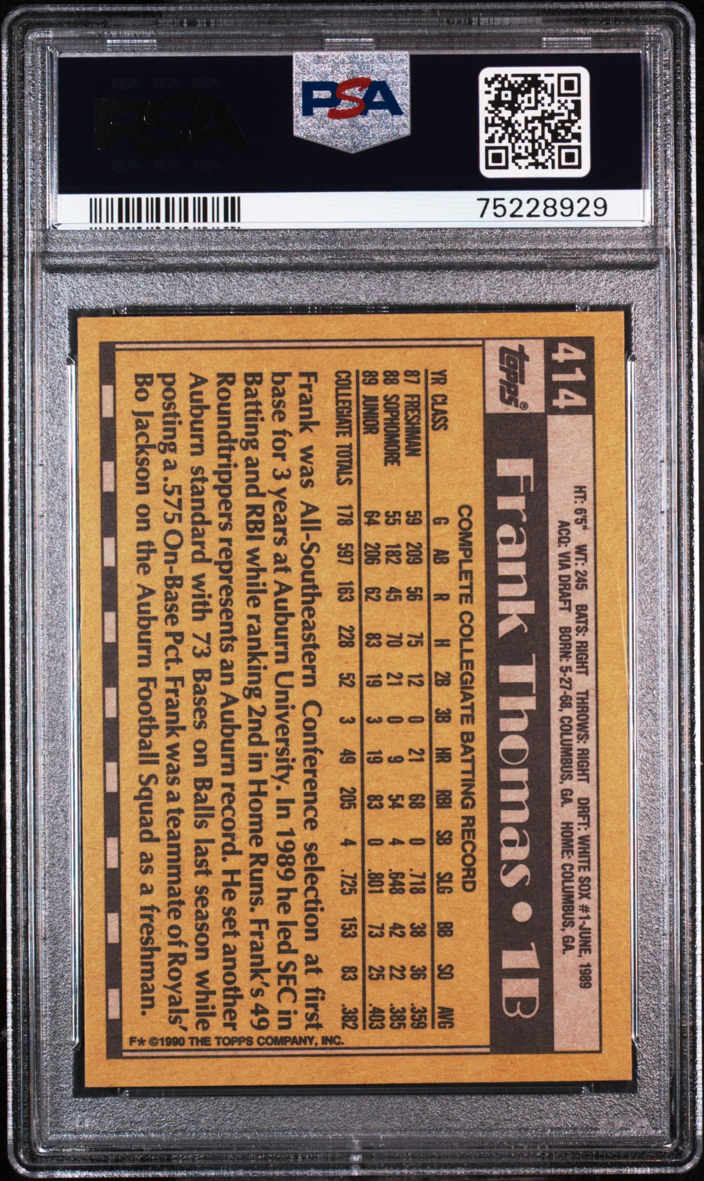 Amazon.com: Frank Thomas 1990 Topps Signed Baseball Rookie Card